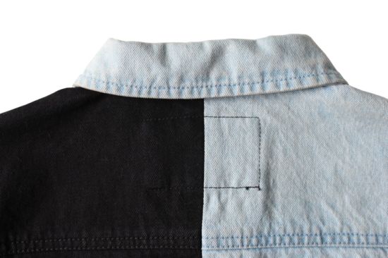 独特のスタイルの青と黒のパッチワークメンズデニムジャケット