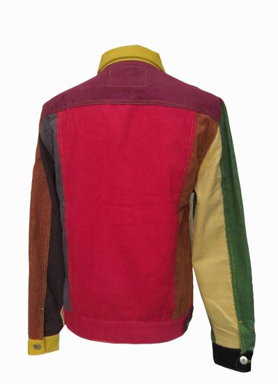 鮮やかな色の独特のスタイルパッチワークメンズデニムジャケット