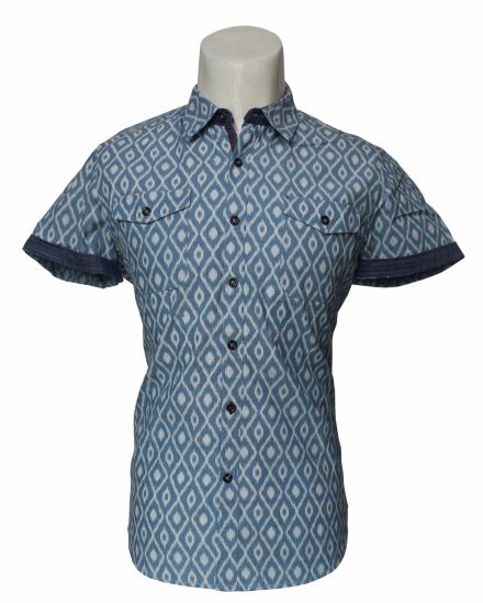 OEM工場価格メンズ綿カジュアル半袖ストライプシャツ