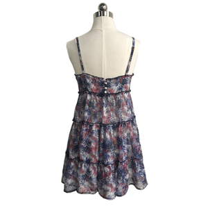 花柄プリーツフレアスイングブレーススカート/調節可能なショルダーストラップドレス